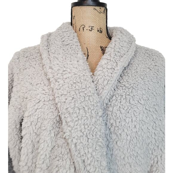 Pottery Barn Teddy Bear Sherpa Gray Blue Cozy Spa Wrap Robe Size Medium - Picture 5 of 13